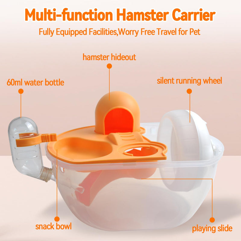 Carrier Cage for Hamster Portable,Lightweight Hamster Travel Carrier with Exercise Wheel Water Bottle,Plastic Small Rat Travel Cage Breathable Orange Outdoor Pet Case for Little Rats Mice 【Orange Carrier】 - PawsPlanet Australia