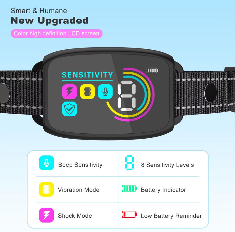 Dog Bark Collar for Large Medium Small Dogs, Rechargeable Smart Bark Collar, Anti Barking Training Collar with 8 Adjustable Sensitivity Beep Vibration (Black)