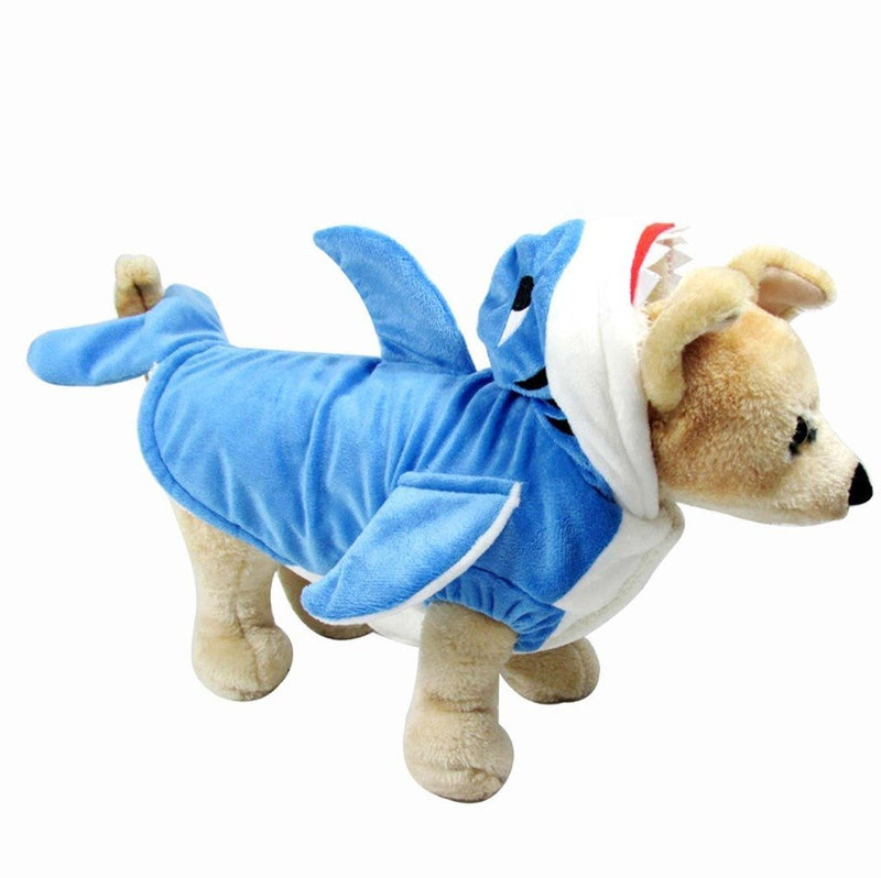 Funny Dog Cat Shark Costumes, Pet Halloween Christmas Cosplay Dress, Adorable Blue Shark Pet Costume,Animal Fleece Hoodie Warm Outfits Clothes (L Size) 12.5 in Neck Girth, 16.1 in Chest