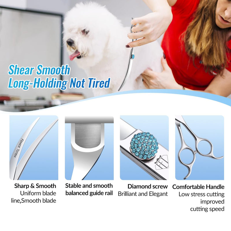Fenice Professional Grooming Curved Shear: 45 Degree Super Curves Scissors for Dogs 7.5" Big Arc Curved Shears Made Of Japanese 440C Stainless Steel 7.5" - PawsPlanet Australia