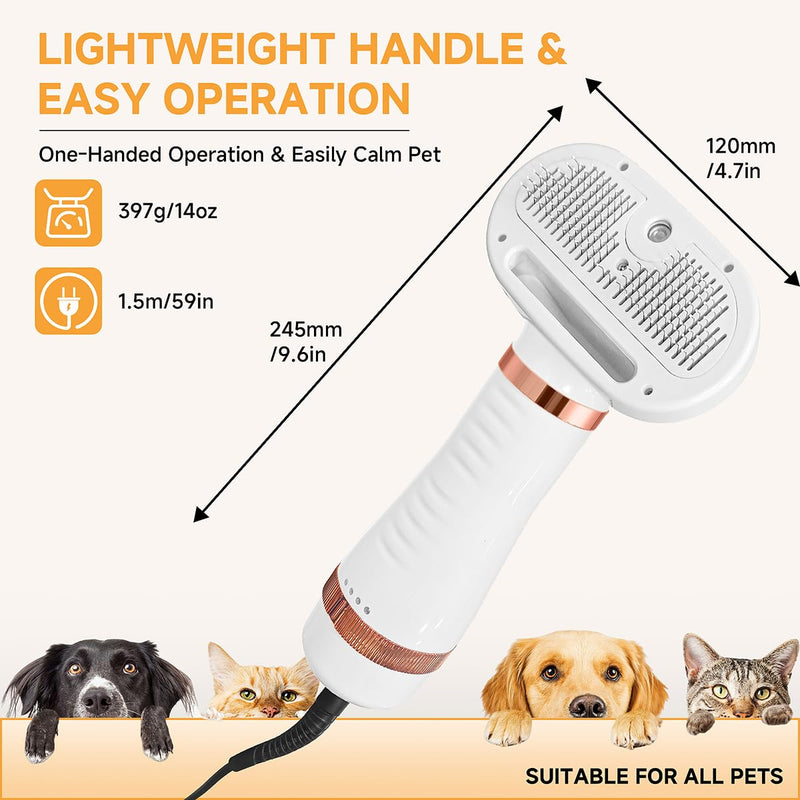 Cat Dog Steam Brush with 600w High-Power Pet Dryer, Pet Spray HairRemoval Comb, 5 in 1 Cat & Dog Brush for Shedding,(Wired) (Rose Gold) Rose Gold