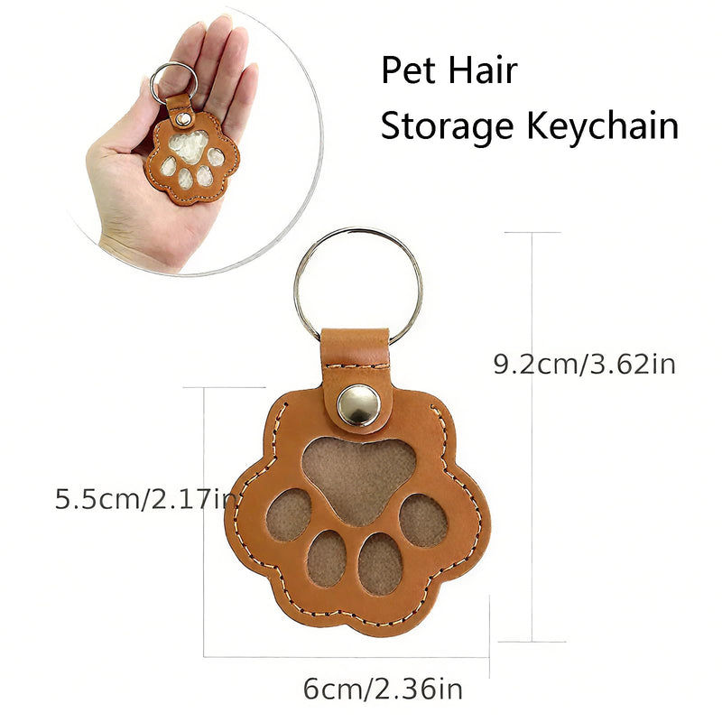 Cat & Dog Hair Keychain - Paw Shaped Leather Memorial Keepsake for Dog Cat Fur Storage, Pet Fur Keepsake Collector with Refillable Capsule (3PCS) 3PCS - PawsPlanet Australia