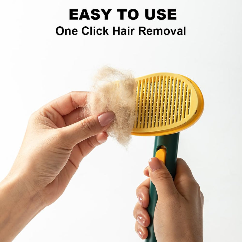 Dog Brush with Release Button, Mango Cat Brush for Long or Short Haired Cats Dogs Rabbits, Skin Friendly Deshedding Grooming Tool for Gently Removes Loose Fur Undercoat Green Mango - PawsPlanet Australia