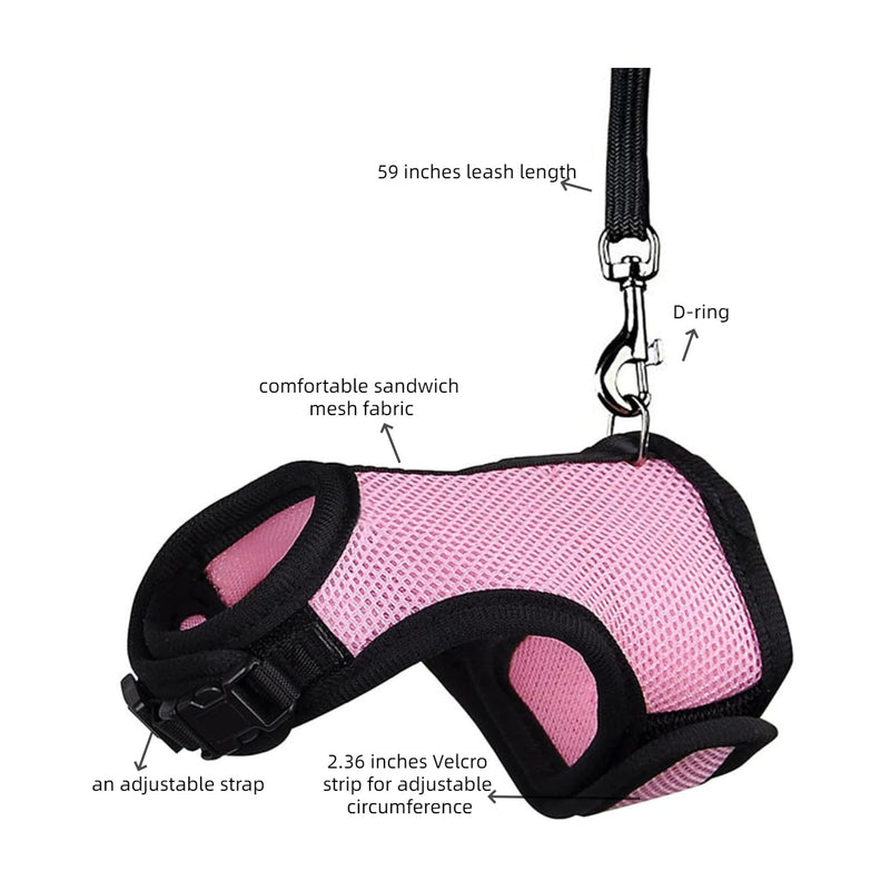 Rabbit Harness and Leash Set - Adjustable Escape-Proof Training and Walking Gear for Guinea Pigs Bunnies Chinchillas Hamsters Ferrets Rats Kittens and Small Dogs Puppies Cats (Black,S) Black S - PawsPlanet Australia