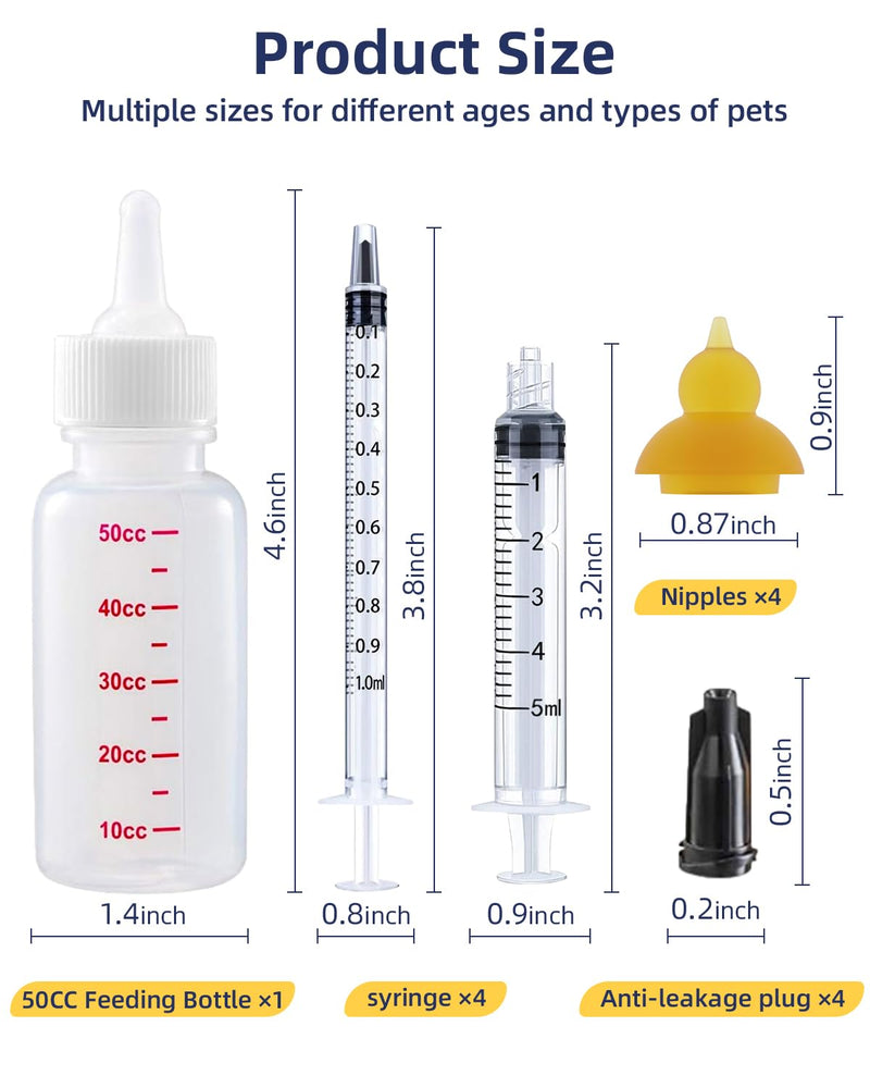 Pet Nursing Bottle, Pet Feeding Nipple, Nursing Bottle Kits for Feed Puppy & Kitten Milk, with 1 * Pet Feeding Bottle, 4 * Pet Feeding Nipple, Fit for Kittens, Puppies, Rabbits, Squirrels - PawsPlanet Australia