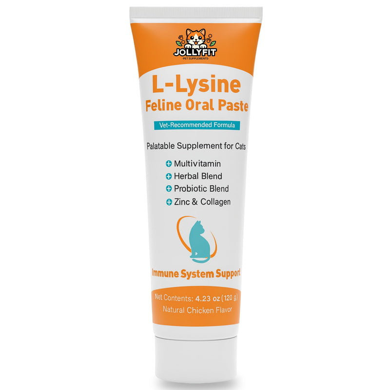 L-Lysine for Cats Oral Paste – Immune & Respiratory Support for Felines – with Collagen, Zinc, Multivitamins & Probiotics – Natural Chicken Flavor, 4.23 oz (120g) (1)