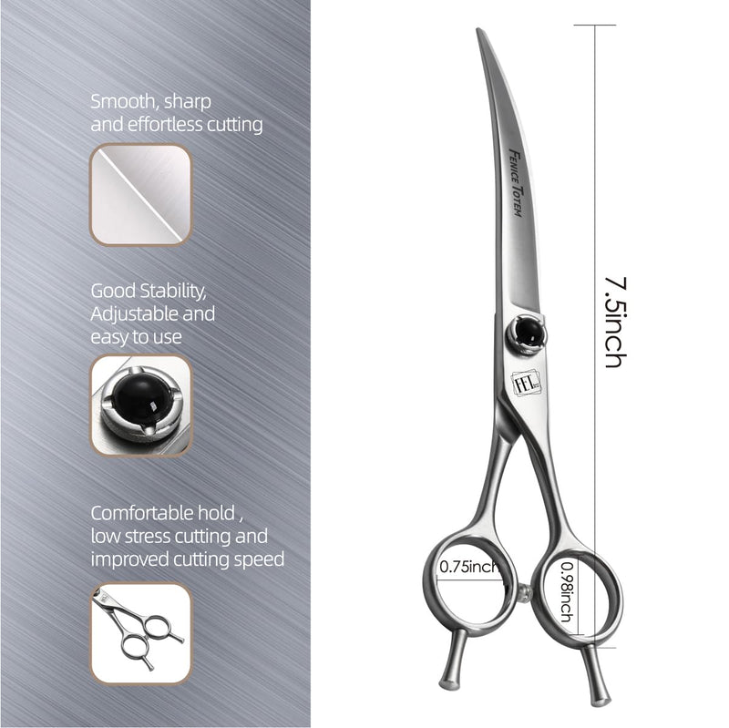 Dog Grooming Scissors: 7.5 inch Pet Curved Shears Made Of Japanese 9CR Advanced Stainless Steel Professional Grooming Scissors for Dogs Cats and Other Pets - PawsPlanet Australia