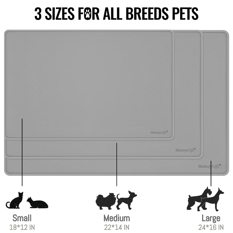 MateeyLife Dog & Cat Food Mat for Floors Waterproof, Nonslip Dog Bowl Mats for Food and Water, Dog Feeding Mats with Raised Edges, Silicone Dog Water Matt Tray for Messy Drinkers, 18"x12", Grey 18''×12'' Grey-1PC - PawsPlanet Australia
