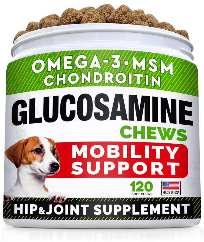 STRELLALAB Glucosamine Treats for Dogs - Joint Supplement w/Omega-3 Fish Oil - Chondroitin, MSM - Advanced Mobility Chews - Hip & Joint - Beef Liver - 120 Ct - Made in USA - PawsPlanet Australia