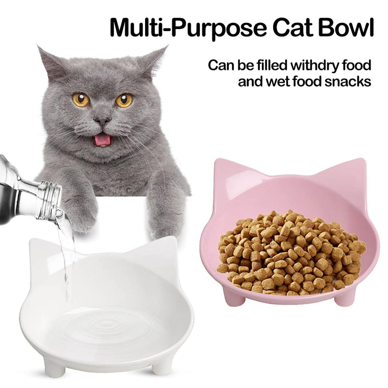 Skrtuan Cat Bowl, Food-Grade Melamine, Non-Slip, Shallow Design, 250ml, for Cats, Dogs, Rabbits & Hamsters (Pink, Grey, White) 3Grey+White+Pink