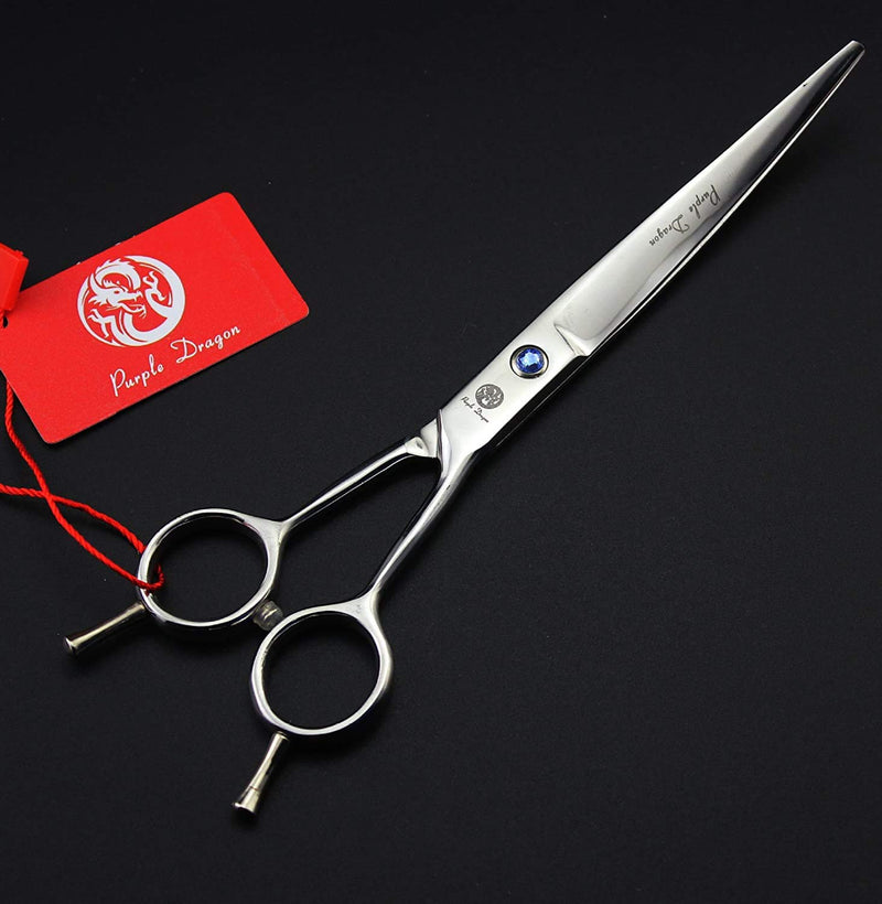 Purple Dragon 8.0 inch Dog Hair Cutting, Curved and Thinning Scissor Shears Pet Grooming Tool Kit Silver - PawsPlanet Australia