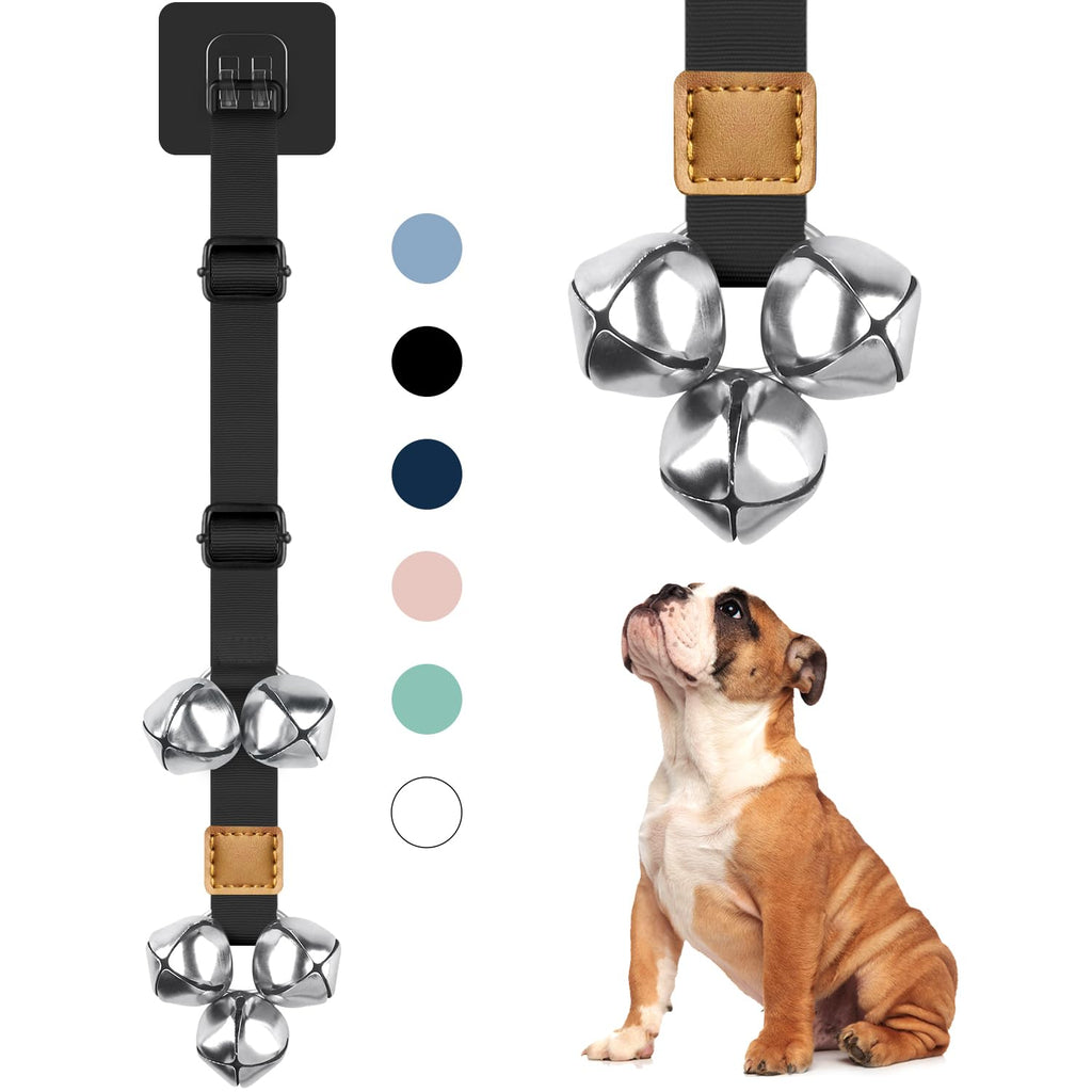 Dog Bells to Go Outside Dog Door bell Premium Quality Buckle Adjustable Dog Bell Dog Attached to doorknob or Anywhere Near The Door, Length and Height Adjustable 01-Black