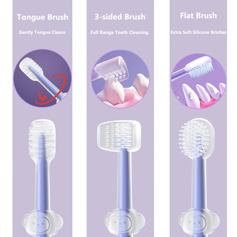 3 Pack Multi Angle Dog Toothbrush with Case for Small Dog & Cat, Soft Silicone Dog Tooth Brushing Kit for Puppies & XSmall Breed, Durable Dog Dental Care to Remove Plaque for Teeth Cleaning. (Purple) Purple - PawsPlanet Australia