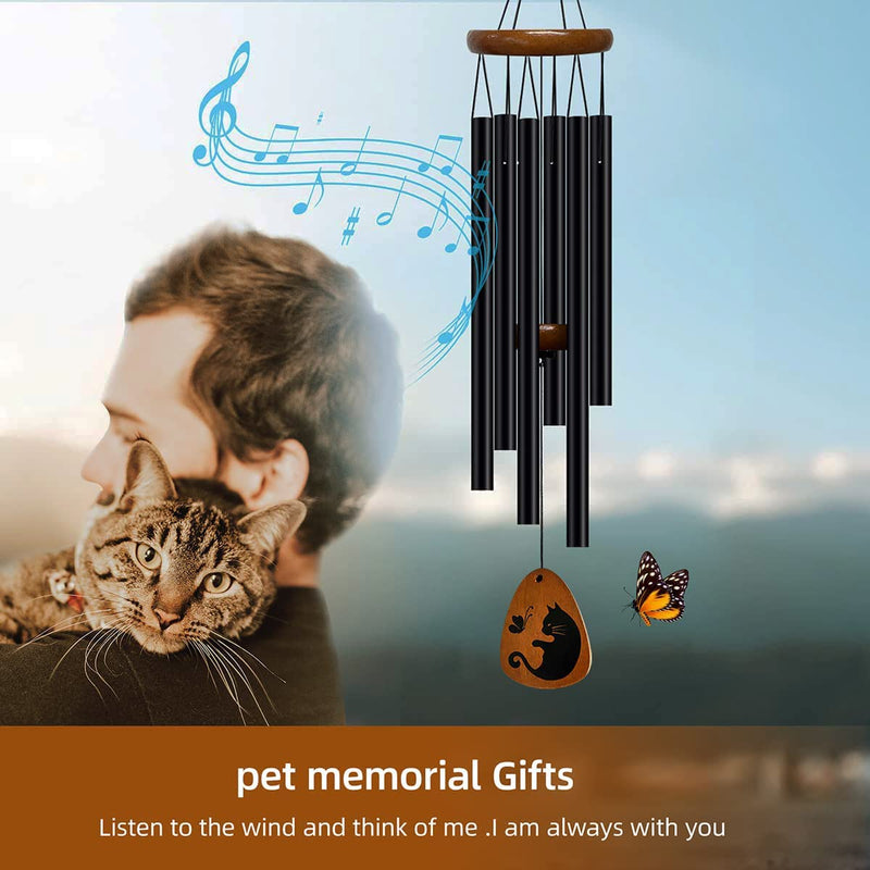 Cat Memorial Gifts Wind Chimes,Cat Loss Sympathy Gifts to Honor and Remember Cat,Pet Memorial Gifts for Cat Lovers with 7 Chakra Rainbow Bridge Bracelet,28 inches Cat Memorial(black) - PawsPlanet Australia