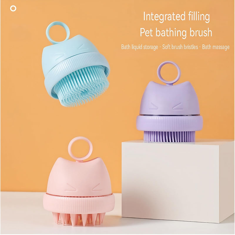 Silicone Cat Bath Brush – Pet Bathing Tool with Integrated Shampoo Dispenser, Soft Massage Brush for Cats & Small Pets, Hygienic and Durable Grooming Solution (Purple) Purple - PawsPlanet Australia