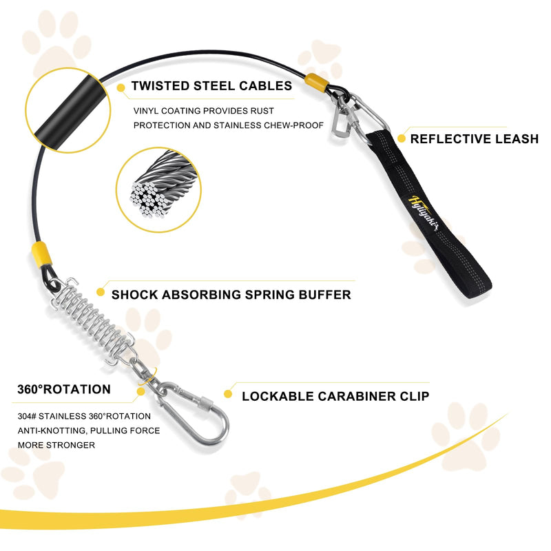Dog Seat Belt Harness for Car, 5-in-1 Coated Wire Dog Seatbelt, HYLIYAKI Shock Spring-Loaded No Chew Pet Dog Car Seatbelt Leash, with Removable Reflective Short Leash(Black, 24 inch/60 CM) 1 Pack Black+Yellow - PawsPlanet Australia