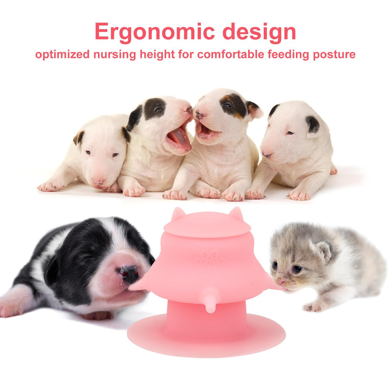 Puppy Milk Feeder,Dispenser Food Grade Silicone with 4 Dummy Nipples 230ml Capacity,Leak Proof Ideal Height Strong Suction,Puppy Milk Feeding Station for Newborn Dogs(Pink) pink - PawsPlanet Australia