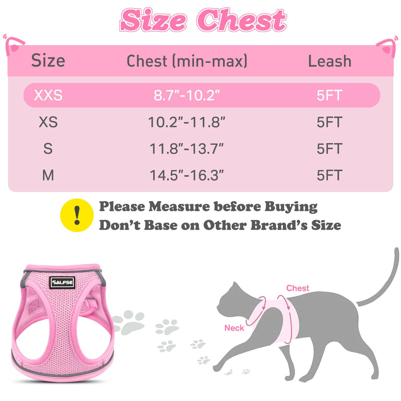 Cat Harness and Leash for Walking Escape Proof, Adjustable Kitten Vest Harness Reflective Soft Mesh Puppy Harness for Outdoor, Comfort Fit, Easy to Control (NPink, XXS) XX-Small NPink - PawsPlanet Australia