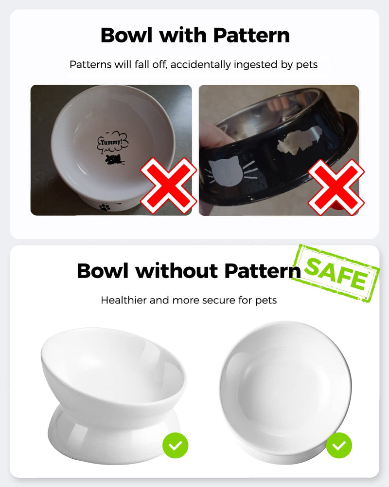 Elevated Cat Food Bowl, 5 Oz Ceramic Raised and Tilted Water Bowl, Anti Vomiting and Protect Pets' Spines Dishes for Small Dog, Fat Faced Cat, Kitten (White, 1 Pack) White - PawsPlanet Australia