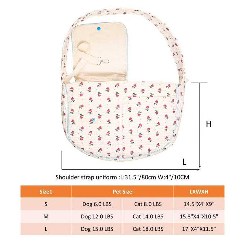Floral Pet Carrier Sling, Breathable Cotton Dog Purse Carrier, Hand-Free Travel Puppy Purse for Small Dog 5-15 lbs, Cat Sling Chest, Per Mom Dad Gifts(White, Large) White - PawsPlanet Australia