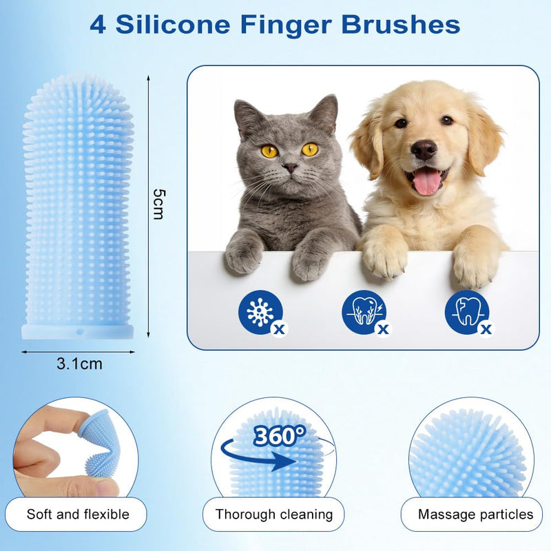 HOTUT 8Pcs Dog Toothbrush Set,Dog Finger Toothbrush,Triple-Head & Dual-Head Triple Heads,Tongue Pet Toothbrushes,Multi-Angle Puppy Dental Teeth Cleaning,Remove Plaque & Tartar Fights Bad Breath