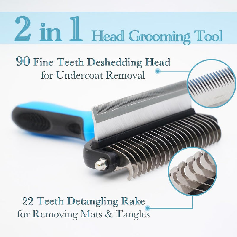 2-in-1 Dog Brush for Shedding & Deshedding – Flea Comb & Undercoat Rake Grooming Tool for Long & Short Haired Dogs – Includes Pet Grooming Glove for Shedding and Flea Removal - PawsPlanet Australia