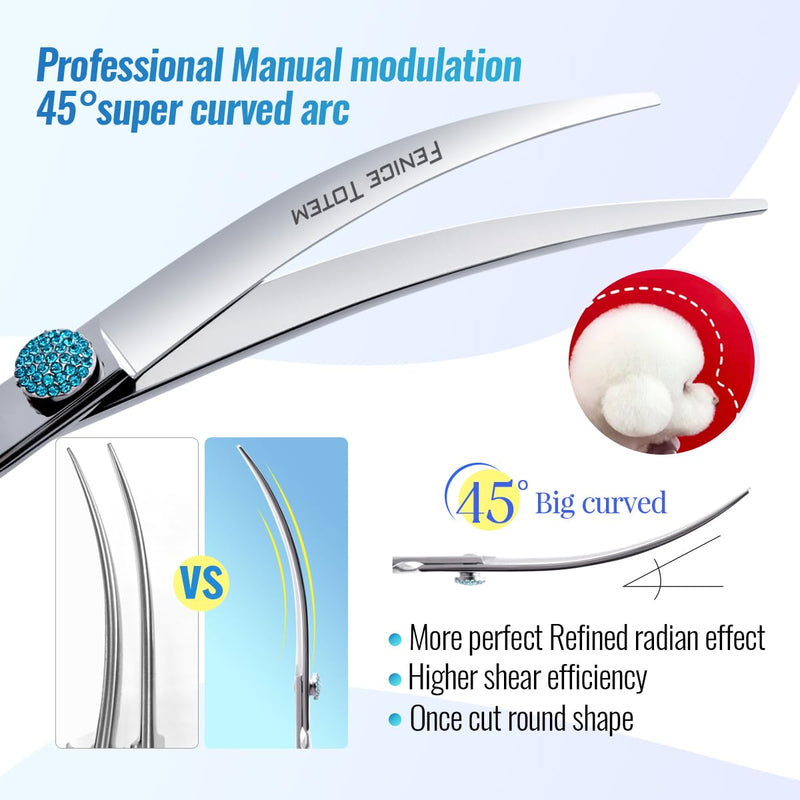 Fenice Professional Grooming Curved Shear: 45 Degree Super Curves Scissors for Dogs 7.5" Big Arc Curved Shears Made Of Japanese 440C Stainless Steel 7.5" - PawsPlanet Australia