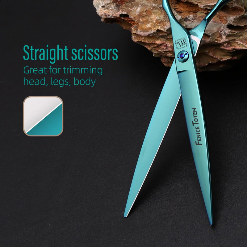 Dog Grooming Scissors: Blueish Green 7 inch Pet Straight Shears Made Of Japanese 440C Advanced Stainless Steel Professional Grooming Scissors for Dogs Cats and Other Pets 7.0 inch - PawsPlanet Australia