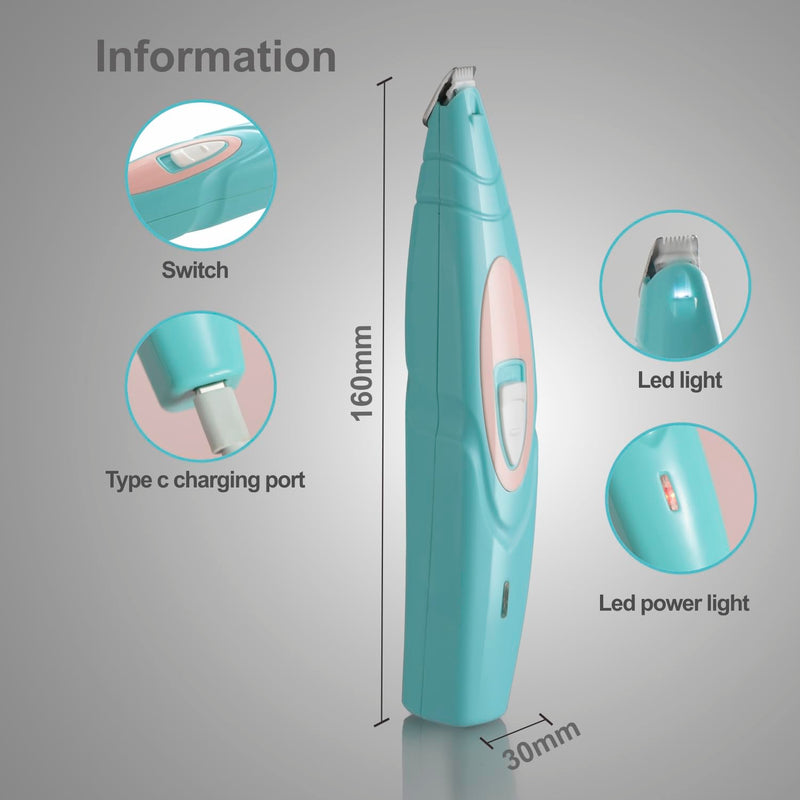 Dog Paw Trimmer with LED Light, Electric Dog Clippers for Groomming, Cordless Rechargeable Low-Noise Pet Micro Precision Trimmer, Shavers for Paws, Ears, Face, Rump - PawsPlanet Australia