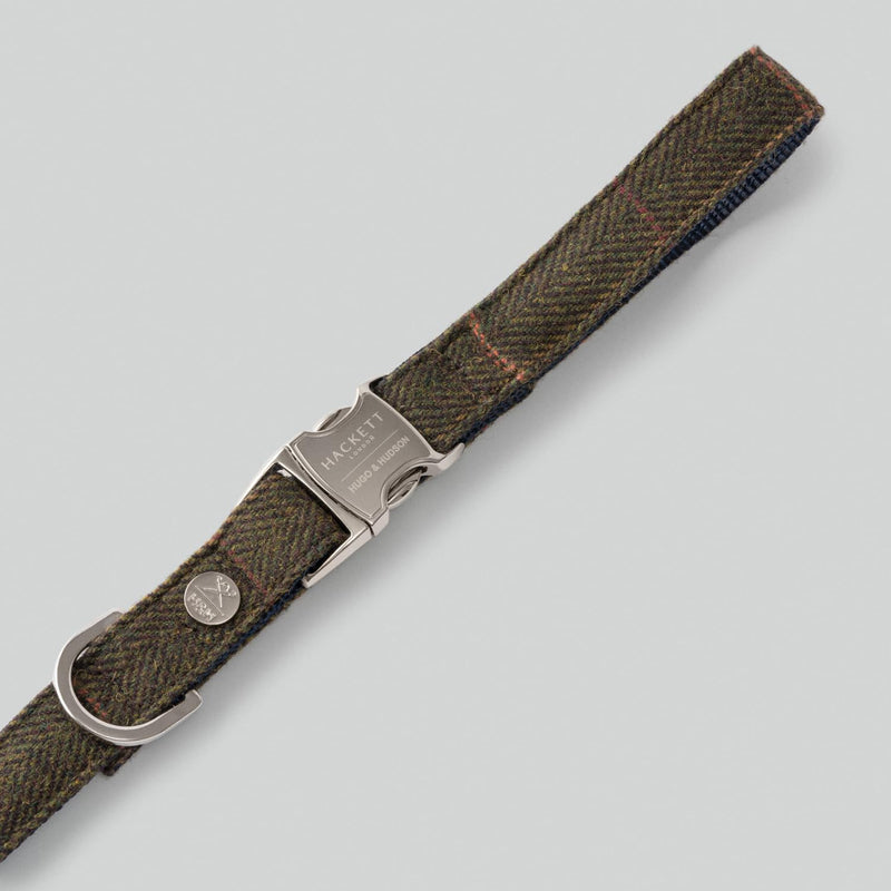 HUGO & HUDSON x HACKETT Tweed Dog Lead Padded Handle, Dark Green Checked Herringbone, 120 x 2.5cm M/L - PawsPlanet Australia