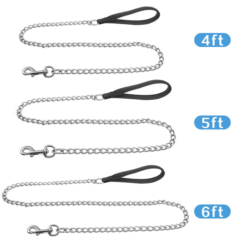 Chain Heavy Duty Metal Dog Leash, 6FTx3mm Chew Proof Pet Leash Chain with Soft Padded Handle for Large & Medium Size Dogs Walking, Training and Traveling (30-120 lbs) 6FTx3mm (30-120 lbs) - PawsPlanet Australia