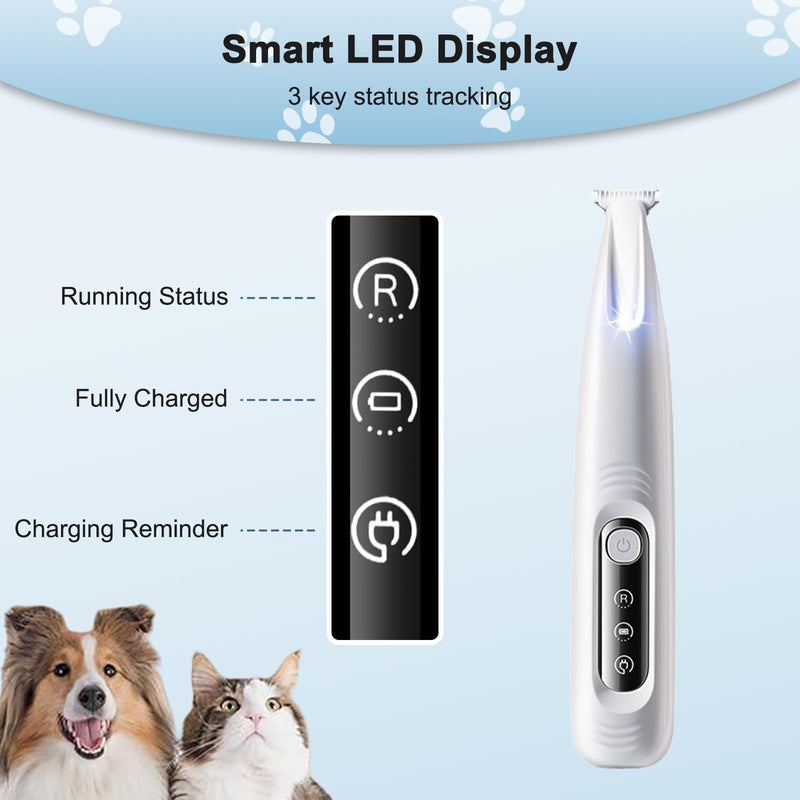 Upgraded Dog Paw Trimmer with LED Light, Waterproof Rechargeable Pet Paw Trimmer, Low Noise Pet Shaver for Dogs Cats