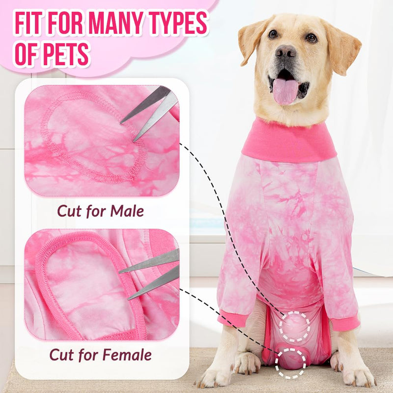 SlowTon Recovery Suit for Dogs - Soft Dog Surgery Suit for Female Male Dogs, Breathable Dog Surgical Recovery Suit After Spayed & Neuter Prevent Licking Onesie E-Collar & Cone Alternative (Pink, XL) XL (Back: 22.8-26", Weight: 57.3-70.6 LB) Pink Tie Dye