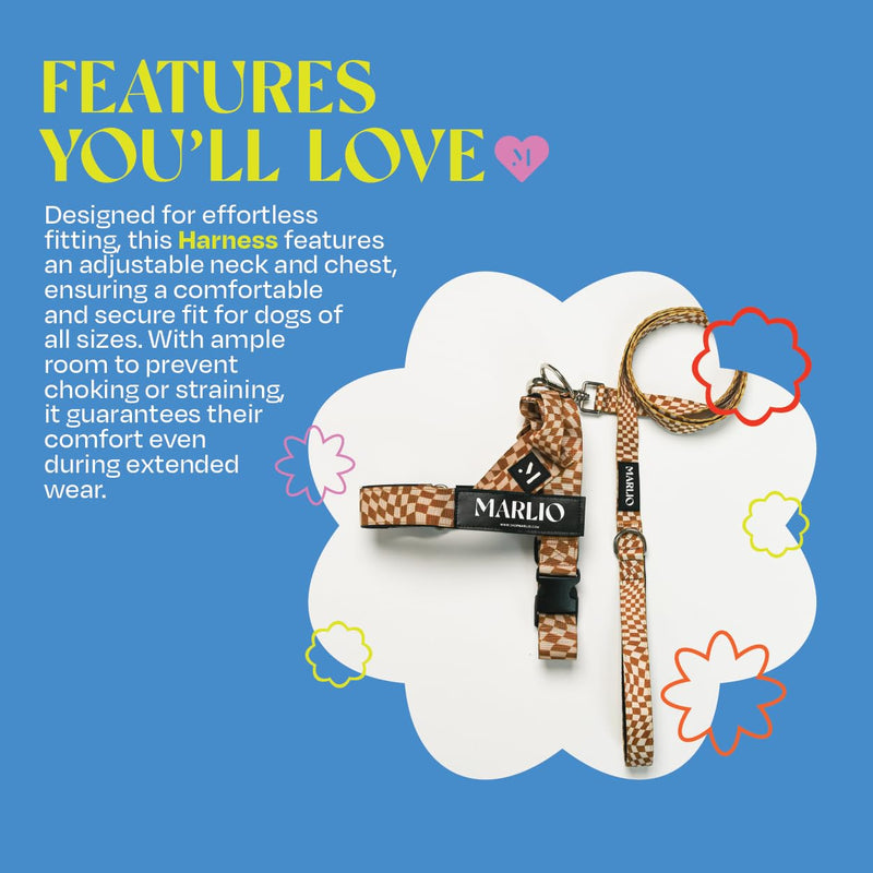Marlio Adjustable Dog Harness - Stop Pulling, No Choke, Ensure Comfort, and Style with Easy-On, Unique Prints and Matching Leashes Available - Large, Blue/Yellow Swirl - PawsPlanet Australia