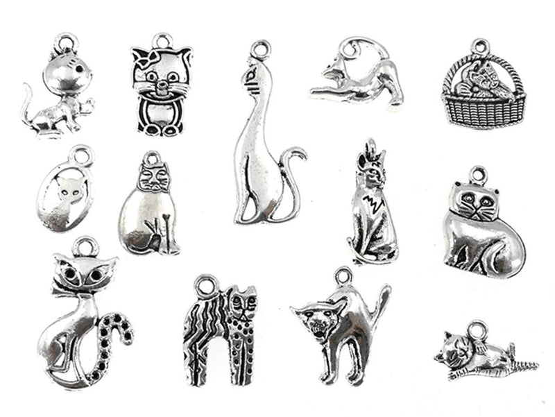 Assorted Cats Pet Charm Pendant for DIY Jewelry Making Accessaries(42pcs,Antique Silver) - PawsPlanet Australia