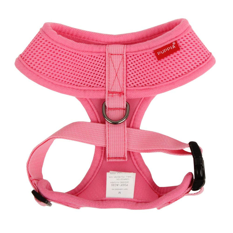 Puppia Soft Dog Harness No Choke Over-The-Head Triple Layered Breathable Mesh Adjustable Chest Belt and Quick-Release Buckle, Pink, Medium M (Neck: 12", Chest: 16"-22")