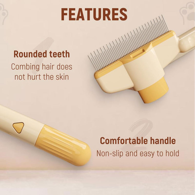 2PCS Pet Comb for Dogs & Cats, Pet Hair Removal Comb with Release Button Self-Cleaning with Long & Short Stainless Steel Metal Teeth for Shedding, Comfort and safety - PawsPlanet Australia