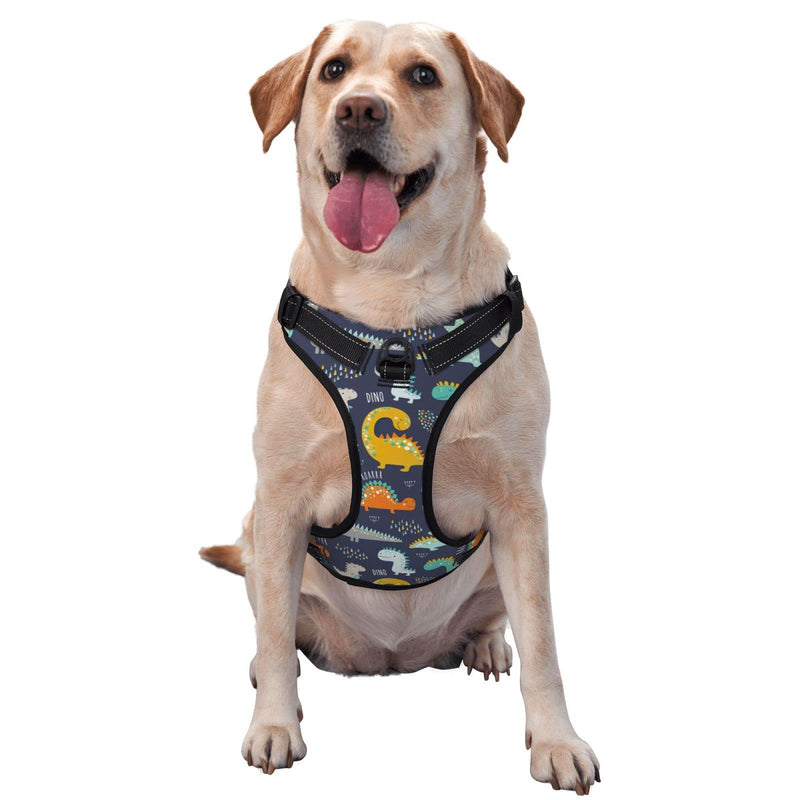 No Pull Dog Harness for Small Dogs Easy Walk Dog Vest Adjustable Collars Harnesses & Leashes Set Breathable Oxford Outdoor Walking Safety Reflective Strip Kids Cute Dinosaurs Prints - PawsPlanet Australia