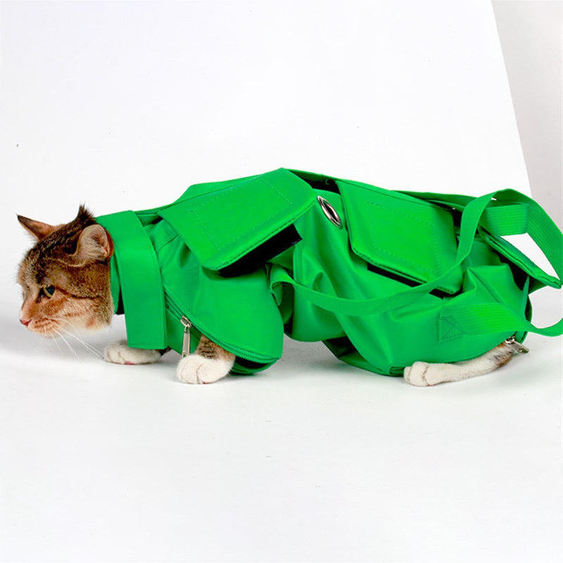 Cat carrier with grooming features: nail trimming, bathing, nail care, and a comfortable travel experience. Provides protection for short trips. Pet accessories, green, S