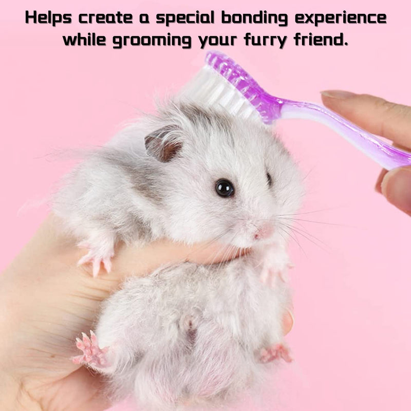 3 Pack Small Animal Grooming Brush - Hair Brush with Lid Soft Cleansing Bristles for Hamster Guinea Pig Rabbit Chinchilla Ferret Massage Combs Cleaning Supplies (3 Pack, White+Purple+Blue) 3 Pack