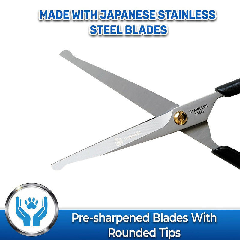 Pet Magasin Japanese Stainless Steel Grooming Scissors (2) for Facial Hair and Larger for Body Trimming with Round Tip (Black) Black - PawsPlanet Australia