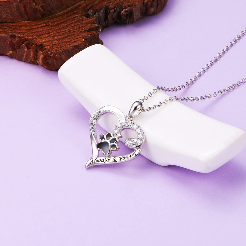 Ladytree S925 Sterling Silver Puppy Dog Cat Pet Paw Print Love Heart Pendant Necklace 18 inches Pet Paw Print E - PawsPlanet Australia