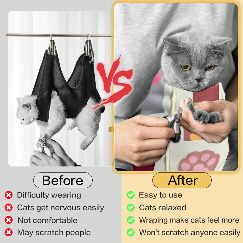 Cat Wrap for Cutting Nails, Self-Adhesive Cat Wrap, Cat Restraint for Nail Clipping, Anti-Scratch Cat Grooming Wrap for Medicine, Nail Clipping, Teeth Brushing, Ear Cleaning XL Pattern 2