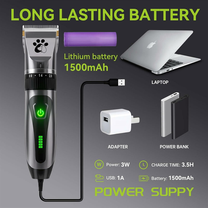 Dog Clippers Cordless, Professional Pet Clippers, 2-Speed Low Noise Dog Grooming Kit, Pet Trimmer for Small Large Thick Hair Dogs Cats Black