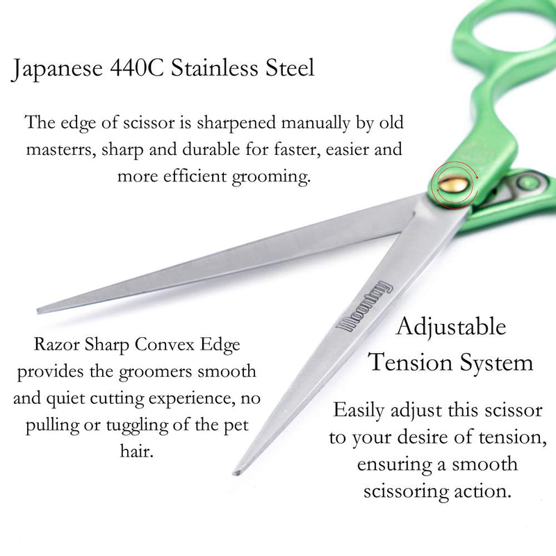 Moontay 6.0" Professional Straight Pet Grooming Scissor, Dog Cat Grooming Shear/Scissor with Ultra-Light Aeronautical Aluminum Handle, 440C Japanese Stainless Steel Pet Grooming Shear, Green 6.0" Straight Cutting Scissor - PawsPlanet Australia