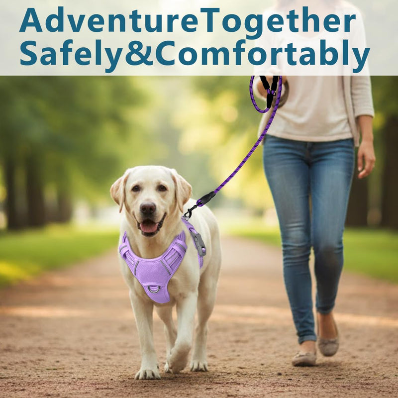 BARKBAY No Pull Dog Harness Front Clip Heavy Duty Reflective Easy Control Handle for Large Dog Walking with ID tag Pocket(Violet Purple,M) Medium(Chest:22-27") Violet Purple