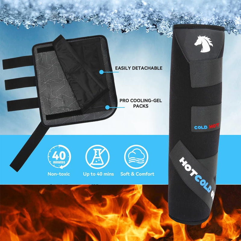 Hot&Cold Dual-Purpose Single Horse Leg Wrap with Graphene Layer,Horse Hot&Ice Leg Boot for Hock,Hooves,Ankle,Knee,40-Minute Temperature Control, Detachable Design,Black - PawsPlanet Australia
