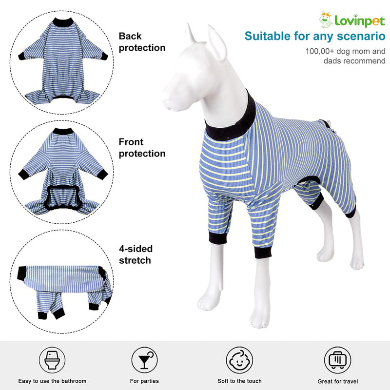 LovinPet Giant Dogs PJS Apparel, Blue and Yellow Stripe Dog Shirt, 4-Legged Design, Full Body Coverage, Large Breed Dog PJS, Pajamas for Pitbulls, Onesies for Dogs,2XL XX-Large - PawsPlanet Australia