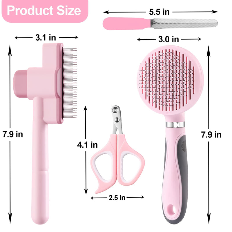 Cat Grooming Kit, 4-in-1 Cat Grooming Tools with Cats Brush, Flea Comb, Nail Clipper & Trimmer - Deshedding & Dematting for Pets Hair and Paws, Pet Shedding Set for Indoor Dogs & Cats (Pink) Pink - PawsPlanet Australia