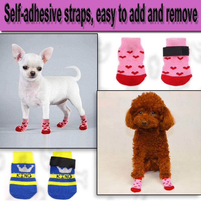 4 Pairs Anti-Slip Dog Socks and Cat Socks with Rubber Reinforcement and 8 Small Straps, Indoor Wear Pet Paw Protector for Hardwood Floors Cat Dogs Style 3 (M) Medium